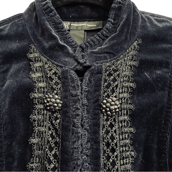 Medium INC Unique Blue Velvet and Black Brocade Jacket - Picture 3 of 10